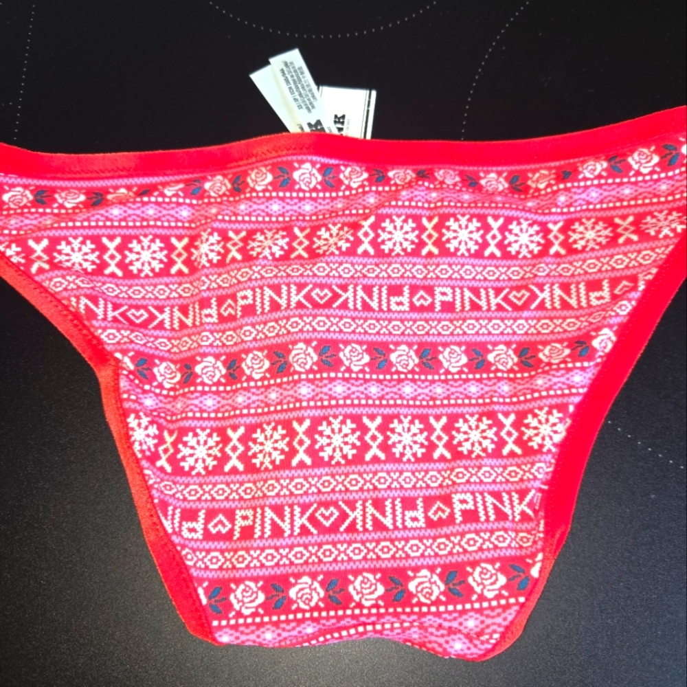 (3/25) PINK Victoria's Secret Red Festive Bikini Undies BNWT